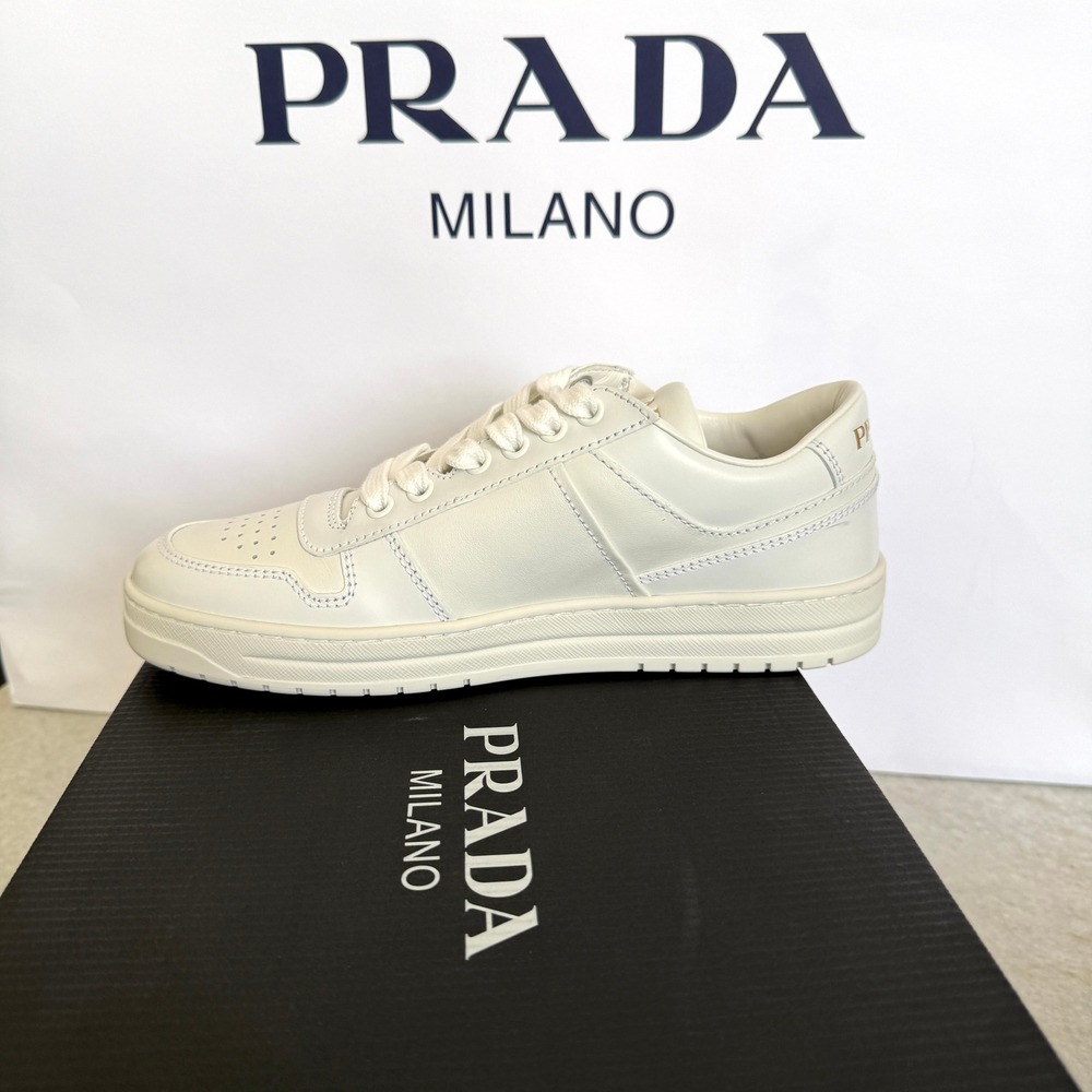 Prada 1E792M Women's Ivory Downtown Nappa Leather Sneakers shoes trainers 37.5 - Picture 4 of 16